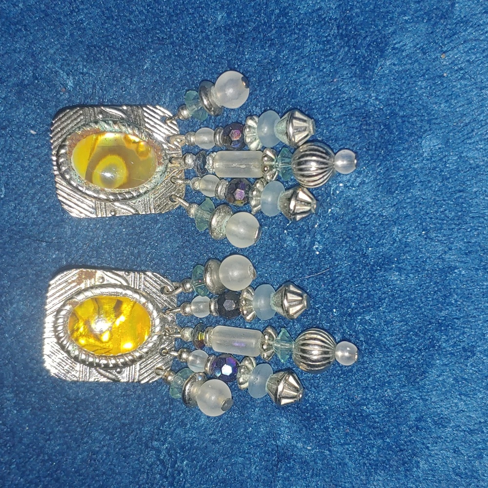 Silver gem and stone earrings